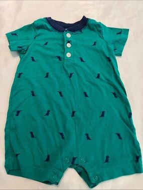 “Bundle 10/$13” Carter's 9m Green Baby boy Romper with Navy dinosaur Trim